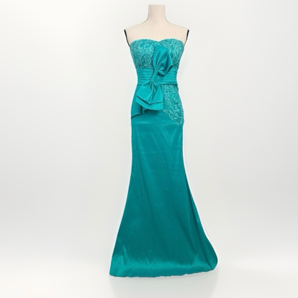 Turquoise Mermaid Dress S Lace Bow Formal Gown Coquette Dress Glam Pageant Gala